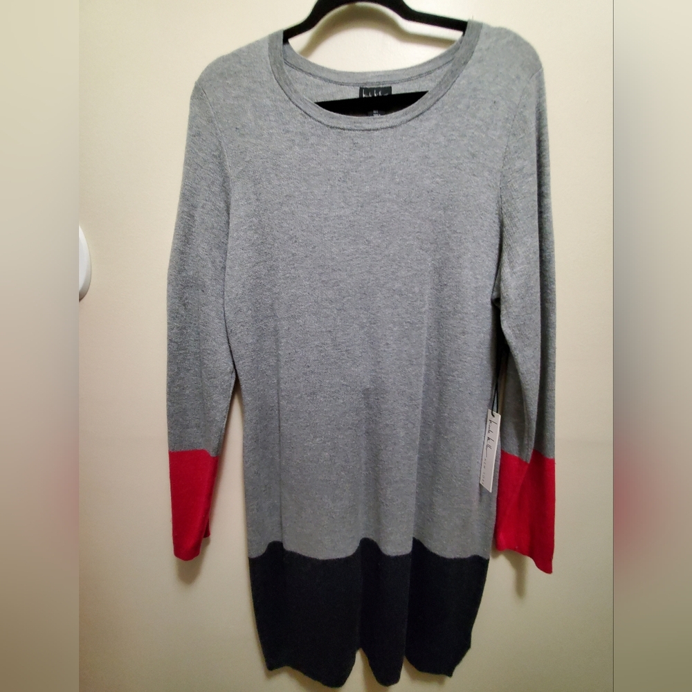 Gray, pink and black Nicole Miller color block sweater type dress. NWT